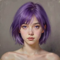 fairy girl, short purple hair, beautiful features, portrait, painting by alphonse muca, greg ruthowski, craig mullins, ruan jia, wlop, very beautiful and detailed, artstation, high quality