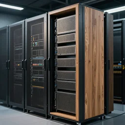 photo from the data center where the servers are made of wood, cinematic lighting, hyper realism, octane render, 8 k, hyper detailed