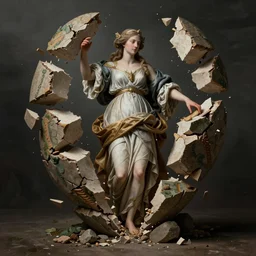 hyperrealist highly detailed rococo portrait of god as a woman breaking the earth into pieces concept art pascal blanche very dramatic lighting 8k wide angle shallow depth of field