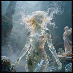 kodak portra 4 0 0 fine art portrait by paolo roversi of a dystopian woman hybrid fluid glass statue in a scenic dystopian environment, fluid gas smoke hair floating in air, dreamy intricate, elegant, highly detailed, digital art, artstation, smooth, sharp focus, tomasz alen kopera, peter mohrbacher, donato giancola, tonal colors