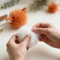 instructions for making a wool fox pom pom