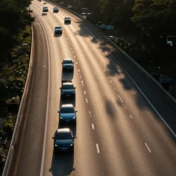 top view of busy highway, late afternoon, shadows, cinematic lighting