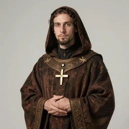photorealistic image of a disciple wearing occult robes,