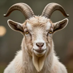 headshot of an angry ellen degeneres as a goat person, she looks like a demonic mythological satyr, her eyes look like goat eyes with black horizontal pupils, she has long goat like ears, and goat horns on her head, her skin is covered in goat fur, 8 k, photo shoot, 9 inch kershaw soft focus lens f / 5. 6 bokeh