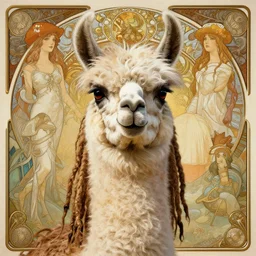 llama with dreadlocks, scifi detailed, by ernst haeckel, james jean, mandy jurgens, alphonse mucha