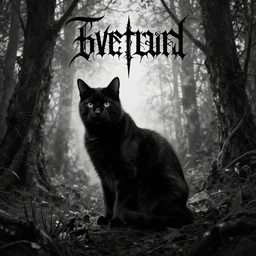 black metal album cover art with a cat