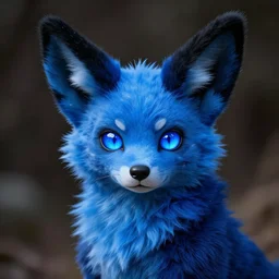 blue fennec furry anthro facing camera black hair blue eyes neon highly detailed trending coherent face