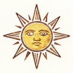 a logo lithography of the sun. selknam style, by benjamin franklin,, zoom out
