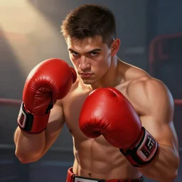 Gigachad Sam Hyde ready for battle, boxing stance, wearing big mecha red boxing gloves , sigma male, accurately portrayed, portrait art by alphonse mucha and greg rutkowski, highly detailed, digital painting, concept art, illustration, dim lighting with twilight rays of sunlight, trending on artstation, very detailed, smooth, sharp focus, octane render, close up