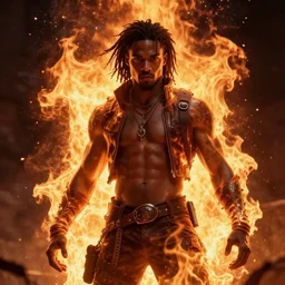 tramell tillman emerging from fire, fantasy, stylized, artgerm, artstation, hd, cgsociety, cgi, realistic, dramatic, cinematic, artistic, trending, detailed
