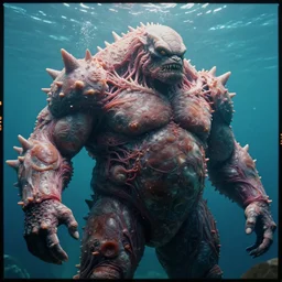 huge bulky water creature made out of a humanoid nervous system with large meaty spikes all over the body, cinematic, volumetric lighting, f 8 aperture, cinematic eastman 5 3 8 4 film, photorealistic
