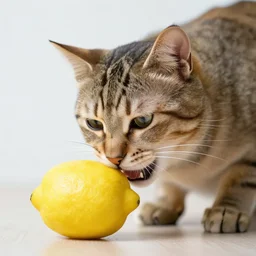 cat eating a lemon