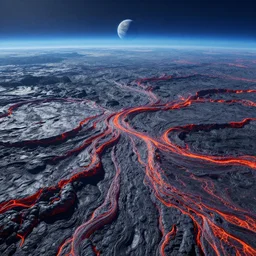 a planet that is full of lava, long distance view, nasa photography, award winning, 3 d render