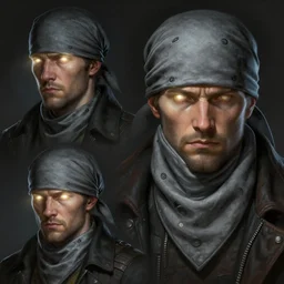 wolfs gang member with gray bandana, no duplicate image, bioshock art style, glowing lights, highly detailed, digital painting, artstation, concept art, smooth, sharp focus, illustration, art by richard hamilton and mimmo rottela