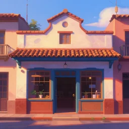beautiful painting of a colombian storefront, front view, animation, graphic shapes, trending in artstation, dawn cinematic light, art style by disney and pixar
