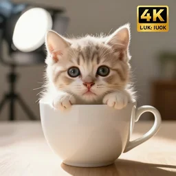beautiful cuddly kitten inside a cup, photo studio, professional photo, professional lighting, sunlight, trending on instagram, hdr, 8 k
