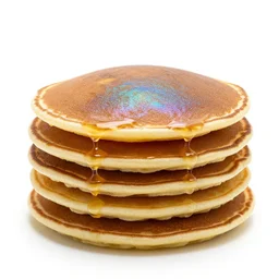 iridescent pancake stack, high detail macro photography, isolated on a pure white background, centered, entire object in frame, sharp focus, soft studio lighting