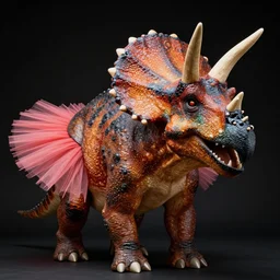 a triceratops in a tutu, hyper realistic, vivid colors