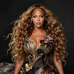 portrait of Beyonce as a young pretty woman in flowing dress, arrogant, mysterious, long fine flowing hair, delicate, looking at camera, realistic face, intricate, stylish, elegant, grimdark, flowers, extremely detailed photograph by Martine Johanna and Ernst Haeckel and Greg Rutkowski
