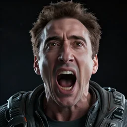 hyperrealistic dslr film still of nicolas cage screaming in space, stunning 8 k octane comprehensive 3 d render, inspired by istvan sandorfi & greg rutkowski & unreal engine, perfect symmetry, dim volumetric cinematic lighting, extremely hyper - detailed, extremely lifelike attributes & lifelike texture, intricate, masterpiece, artstation, stunning
