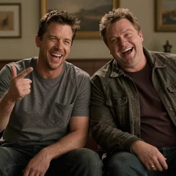 scene from a movie that looks like a drama but it's a laugh hard comedy, mark wahlberg and will ferrell being a chaotic duo, shot by darren aronofsky, 4 k