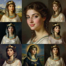 A collage, beauty & mystery of Princess Aurora. Enigmatic smile and gaze invite us into her world, and we cannot help but be drawn in. Soft features & delicate way she is dressed make her almost ethereal. Landscape distance and mystery. What secrets Princess Aurora holds. Ancient Egyptian by Francesco Borromini, by Rene Magritte, by Tintoretto rhythmic