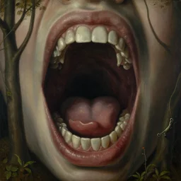 a portal to paradise inside giant screaming mouth, disturbing, uneasy, unsettling, by hieronymus bosch, trending on artstation, trending on nightcafe, by alexander fedosa oil on canvas