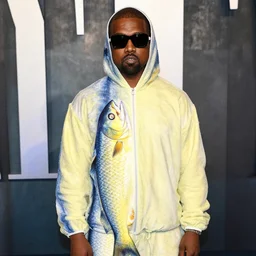 Kanye West wearing a fish suit and sunglasses