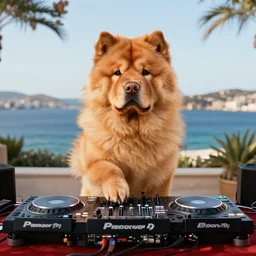 chow chow dj in ibiza in the style of simon stalenhag - n 9