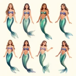 character sheet concept art skin models in different pose inspired mermaid