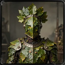 old tintype photo of a wonderful realistic armour made of leaves, dramatic light, dystopian environment, intricate, elegant, highly detailed, centered headdress, no face, digital painting, artstation, concept art, smooth, sharp focus, illustration, artgerm, tomasz alen kopera, peter mohrbacher, donato giancola, joseph christian leyendecker, wlop, boris vallejo
