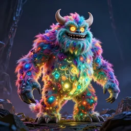 crazy glowing monster, colourful