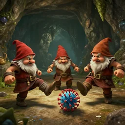 three dwarves from the game deep rock galactic angrily kicking a coronavirus on the floor in the caves of hoxxes iv, unreal engine 4, fanmade deep rock galactic video, 4 k, hdr