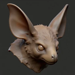chiroptera head, large chiroptera ears, smooth, detailed, zbrush, no background