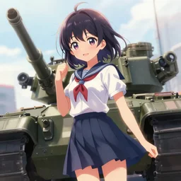 medium angle portrait of m 1 4 2 himars weapon system reimagined as a female highschool character from a trending anime show, artstation, kawaii, cute, pixiv, soft lit, detailed, vibrant colors, crepuscular rays, chromatic aberration, hdr