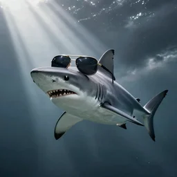 a widescreen photo of a shark with sunglasses by steve mccurry