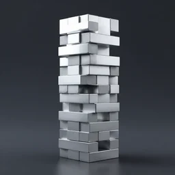 less blocks stacked like jenga for all axes, like contemporary sculpture, simple, silver steel, trending on behance, keyshot 1 1