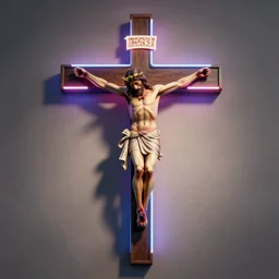 highly detailed jesus christ crucified on neon cross, octan render, shadows, reflections, trending on artstation, realistic