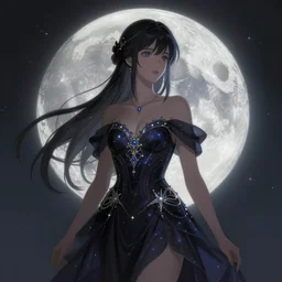 ornate portrait, elegant, dark astral dress, goddess of the moon, digital painting, artstation, concept art, art by artgerm, style of makoto shinkai