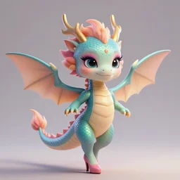 cute little flying dragon wearing makeup and high heels, highly detailed, artgerm, cushart krenz, artstation, soft light, sharp focus, illustration, character design, concept art