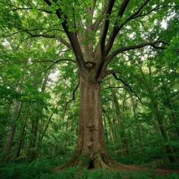 giant tree in a verdant forest, by kelogsloops