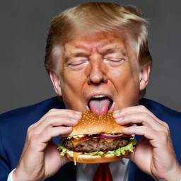 donald trump licking a burger with his tongue out, art by jenny saville detailed, sharp, smooth