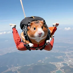 A skydiving hamster wearing full skydiving gear, action photo, high quality