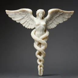 a marble sculpture of the caduceus by h. r. giger