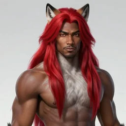 beautiful portrait of a handsome black male anthropomorphic wolf fursona long red hair in destiny 2. character design by cory loftis, fenghua zhong, ryohei hase, ismail inceoglu and ruan jia. artstation, volumetric light, highly detailed, photorealistic, fantasy, rendered in octane