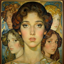 an art nouveau, ( streamline moderne ), multi - ethnic and multi - racial portrait in the style of donato giancola and anna dittmann and charles dulac. very large, clear, expressive, and intelligent eyes. symmetrical, centered, ultrasharp focus, dramatic lighting, photorealistic digital matte painting, intricate ultra detailed background.