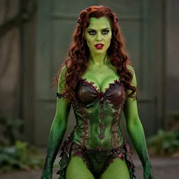 film still of !!Aubrey Plaza!! as Poison Ivy, !!lizard skin!!, !!!green skin!!!, 4k