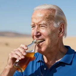 a photo of joe biden drunk drunk drunk drunk drunk and happy in a desert, highly detailed skin, highly detailed photo