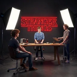 stranger things studio lighting digital art station unreal engine render by norman rockwell and nixeu and ian sprigger