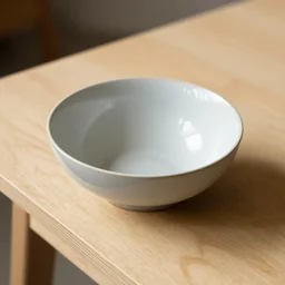 ceramic bowl on a plywood table